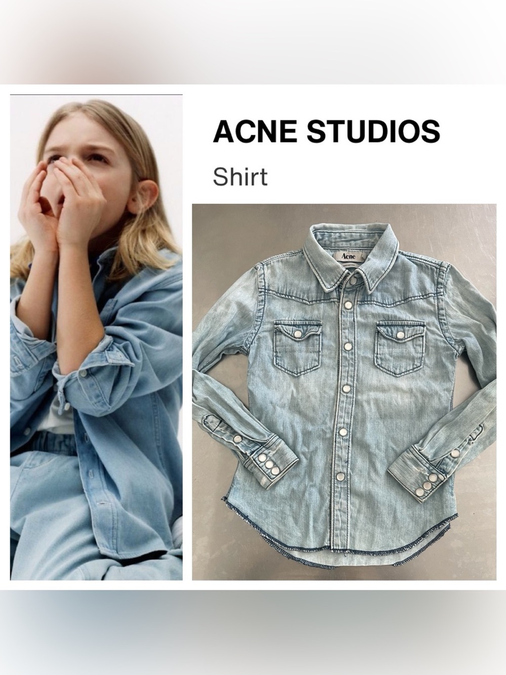 ACNE STUDIOS Kids Light Blue Denim Snap Button-Down Shirt